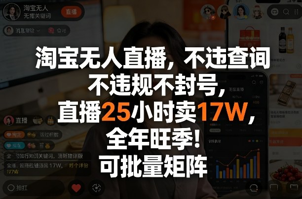 淘宝无人直播，不违规不封号，直播25小时卖17W，全年旺季！可批量矩阵【揭秘】-灼光资源宝库