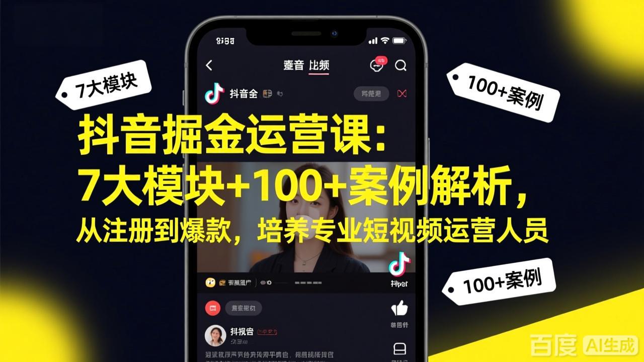 抖音掘金运营课：7大模块+100+案例解析，从注册到爆款，培养专业短视频运营人员-灼光资源宝库