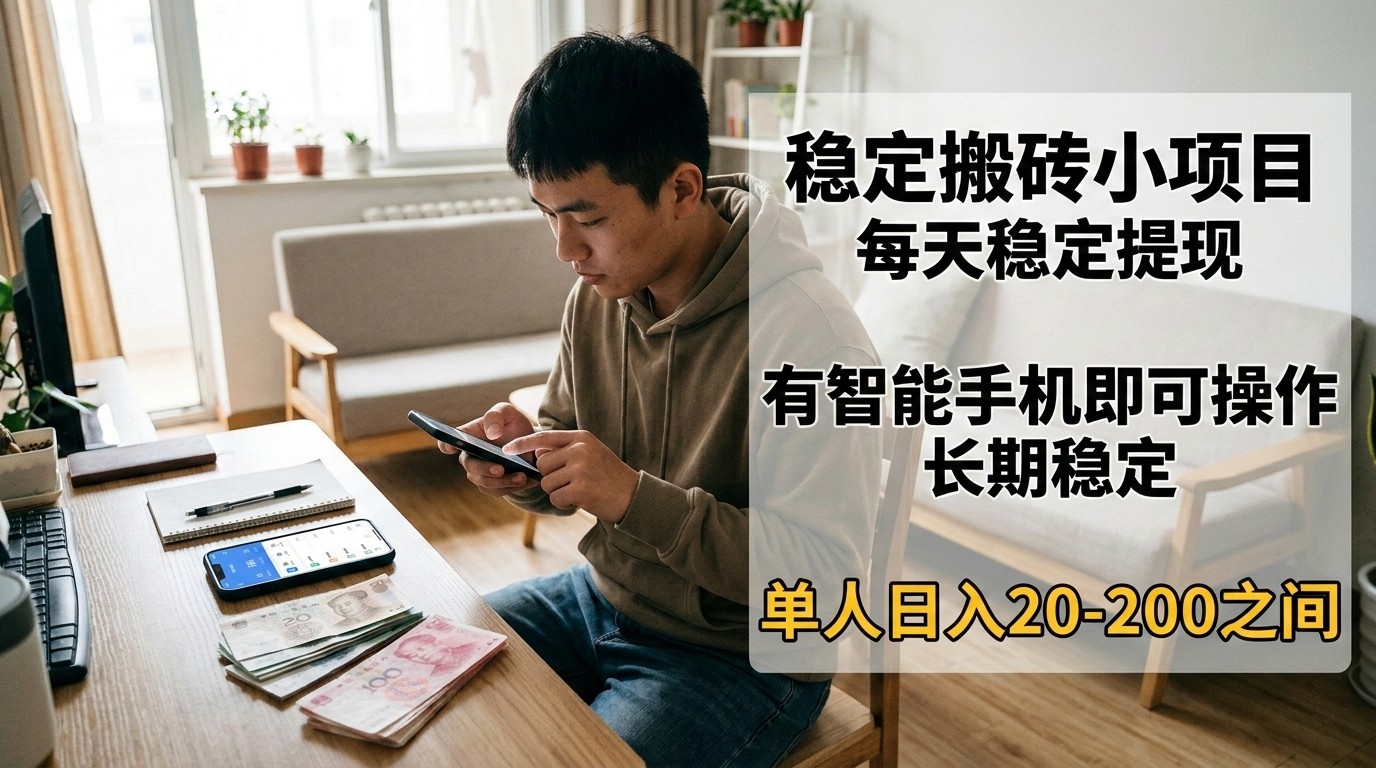 稳定搬砖小项目，每天稳定提现，有智能手机即可操作-灼光资源宝库