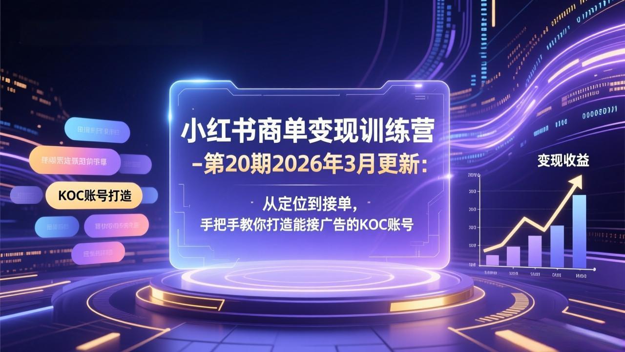 小红书商单变现训练营-第20期26年3月更新：从定位到接单，手把手教你打造能接广告的KOC账号-灼光资源宝库