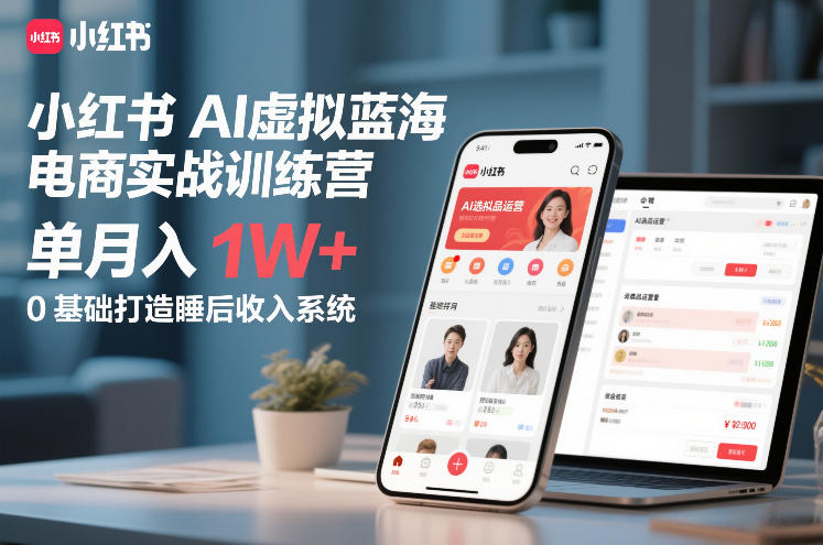 小红书AI虚拟蓝海电商实战训练营，单月入1W+，0基础打造睡后收入系统(更新)-灼光资源宝库