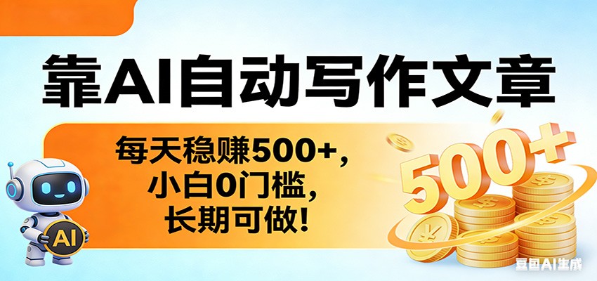 靠AI自动写作文章，每天稳赚500+，小白0门槛，长期可做！-灼光资源宝库