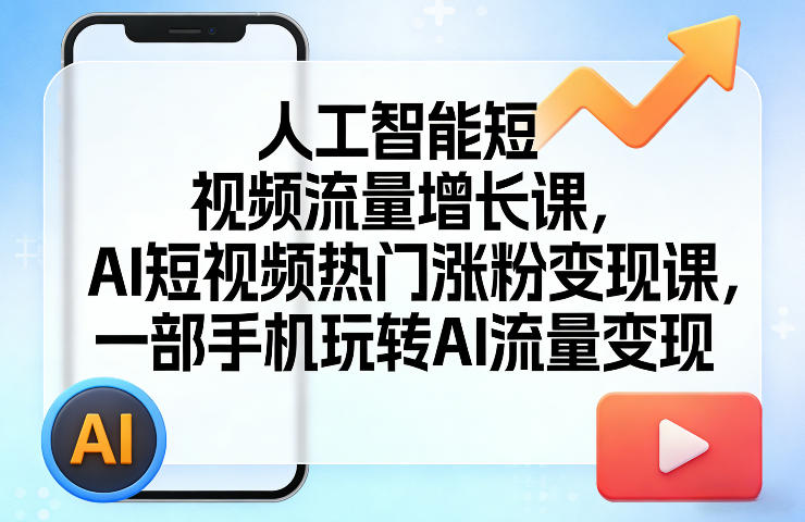 人工智能短视频流量增长课，AI短视频热门涨粉变现课，一部手机玩转AI流量变现-灼光资源宝库