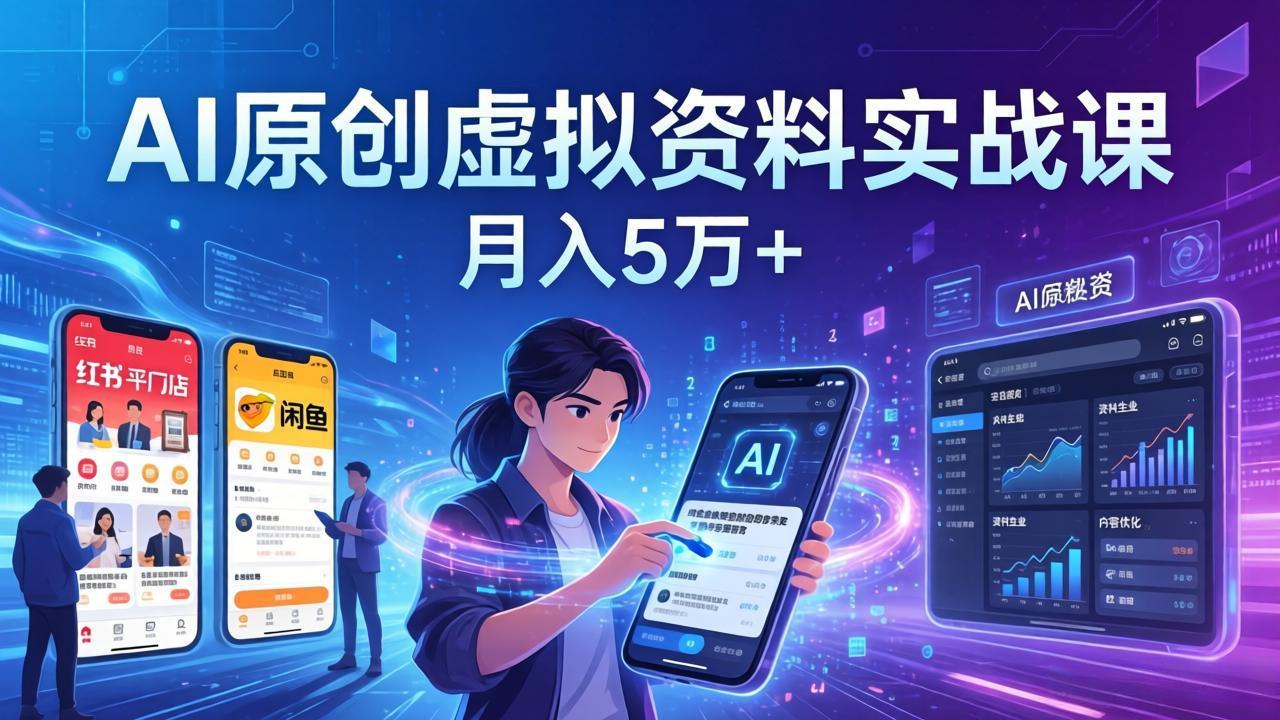 AI原创虚拟资料实战课：2026新机会，小红书闲鱼开店，普通人用AI轻松变现，月入5万+-灼光资源宝库