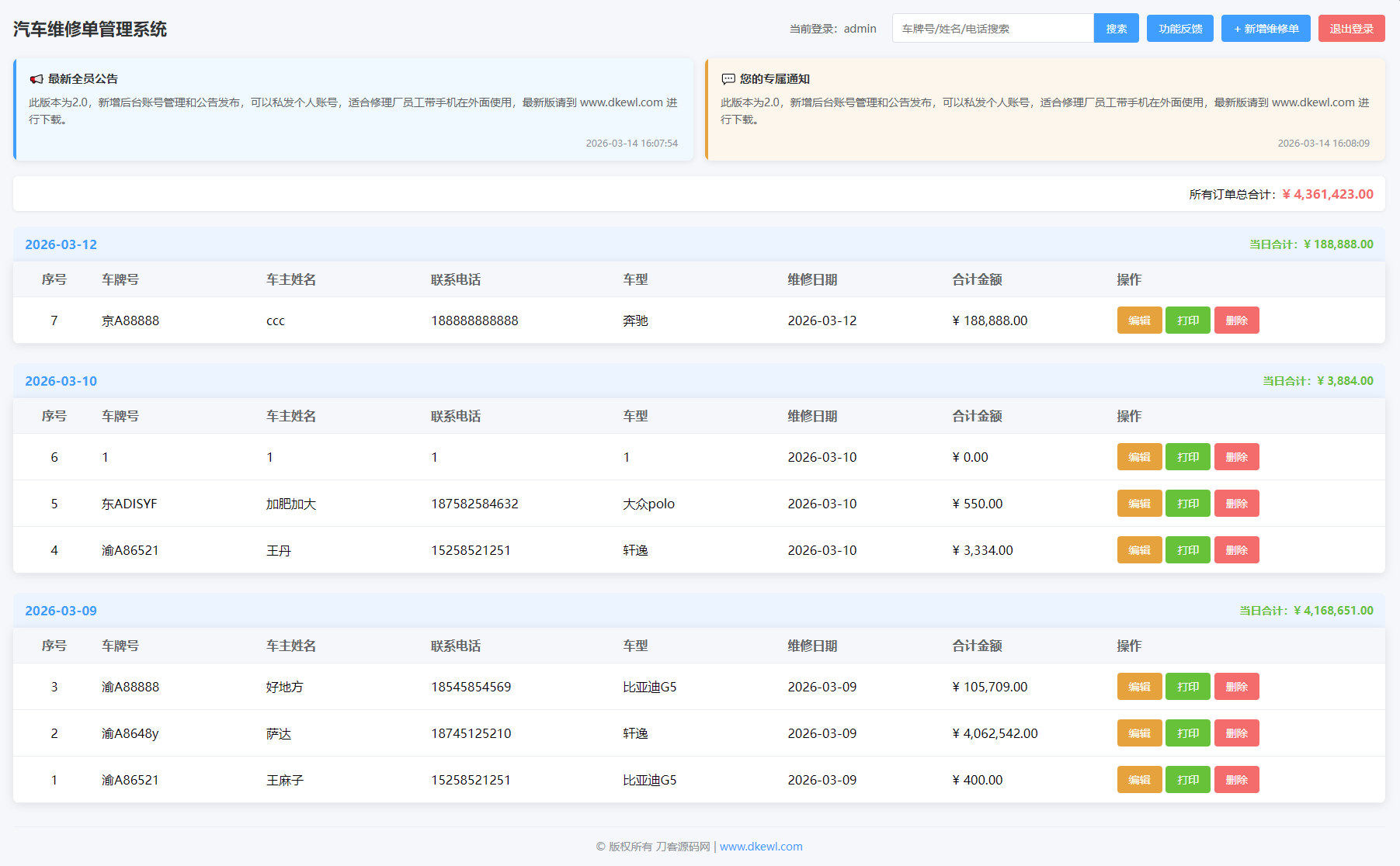 汽修单管理系统源码-灼光资源宝库