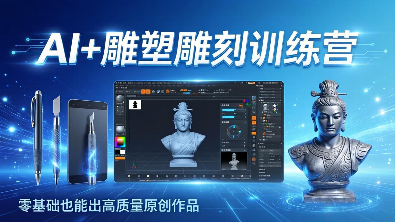 AI+雕塑雕刻训练营：从AI创作、大模型训练到3D雕刻 + 渲染，零基础也能出高质量原创作品-灼光资源宝库