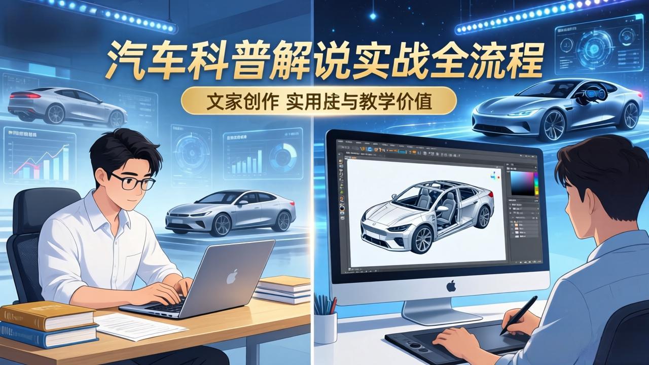 抖音汽车科普解说实战：文案+动画+画面处理+去水印全流程，打造专业汽车科普视频-灼光资源宝库