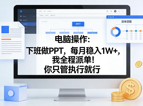 电脑操作:下班做PPT,每月稳入1W+,我全程派单!你只管执行就行【揭秘】-灼光资源宝库