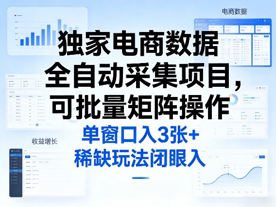独家电商数据全自动采集项目，可批量矩阵操作，单窗口日入3张+，稀缺玩法闭眼入【揭秘】-灼光资源宝库