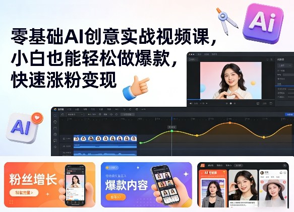 零基础AI创意实战视频课,小白也能轻松做爆款,快速涨粉变现-灼光资源宝库