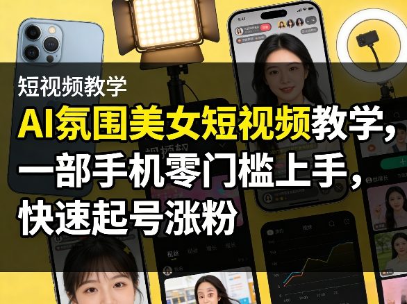 AI氛围美女短视频教学，一部手机零门槛上手，快速起号涨粉-灼光资源宝库