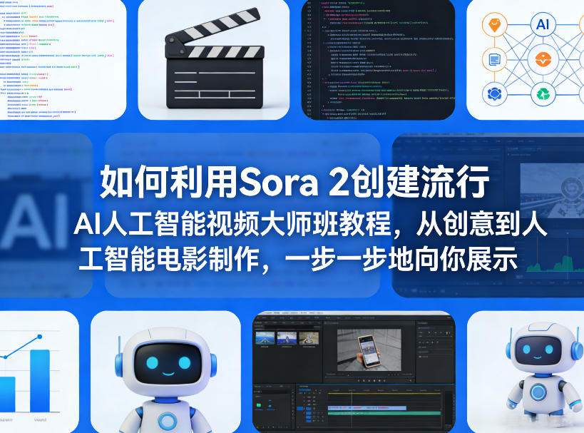 如何利用Sora 2创建流行AI人工智能视频大师班教程，从创意到人工智能电影制作，一步一步地向你展示-灼光资源宝库