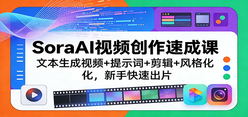 SoraAI视频创作速成课：文本生成视频+提示词+剪辑+风格化，新手快速出片-灼光资源宝库