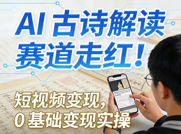 AI古诗解读赛道走红！短视频变现，0基础变现实操-灼光资源宝库