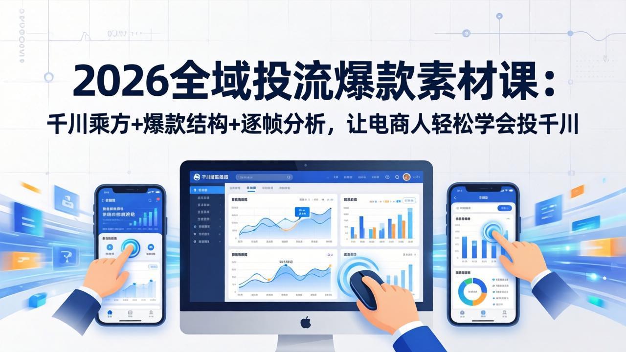 2026全域投流爆款素材课：千川乘方+爆款结构+逐帧分析，让电商人轻松学会投千川-灼光资源宝库