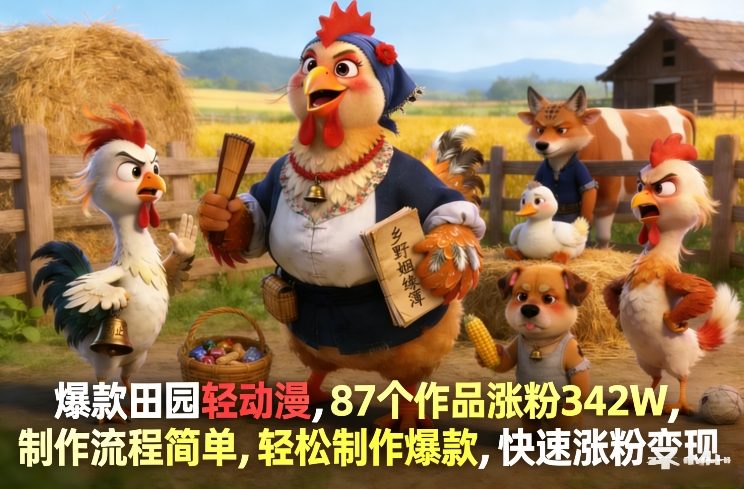爆款田园轻动漫，87个作品涨粉342W，制作流程简单，轻松制作爆款，快速涨粉变现-灼光资源宝库
