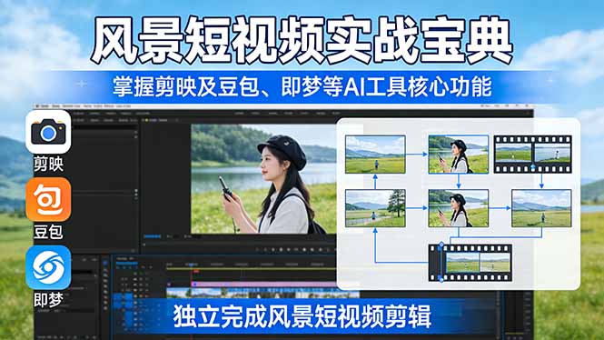 风景短视频实战宝典：掌握剪映及豆包、即梦等AI工具的核心功能，独立完成风景短视频剪辑-灼光资源宝库