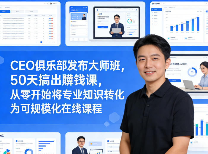 CEO俱乐部发布大师班，50天搞出賺钱课，从零开始将专业知识转化为可规模化在线课程-灼光资源宝库