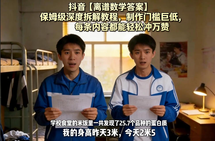 抖音【离谱数学答案】保姆级深度拆解教程，制作门槛巨低，每条内容都能轻松冲万赞，附详细步骤-灼光资源宝库