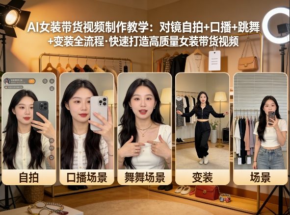 AI女装带货视频制作教学，对镜自拍、口播、跳舞、变装全流程，快速打造高质量女装带货视频-灼光资源宝库