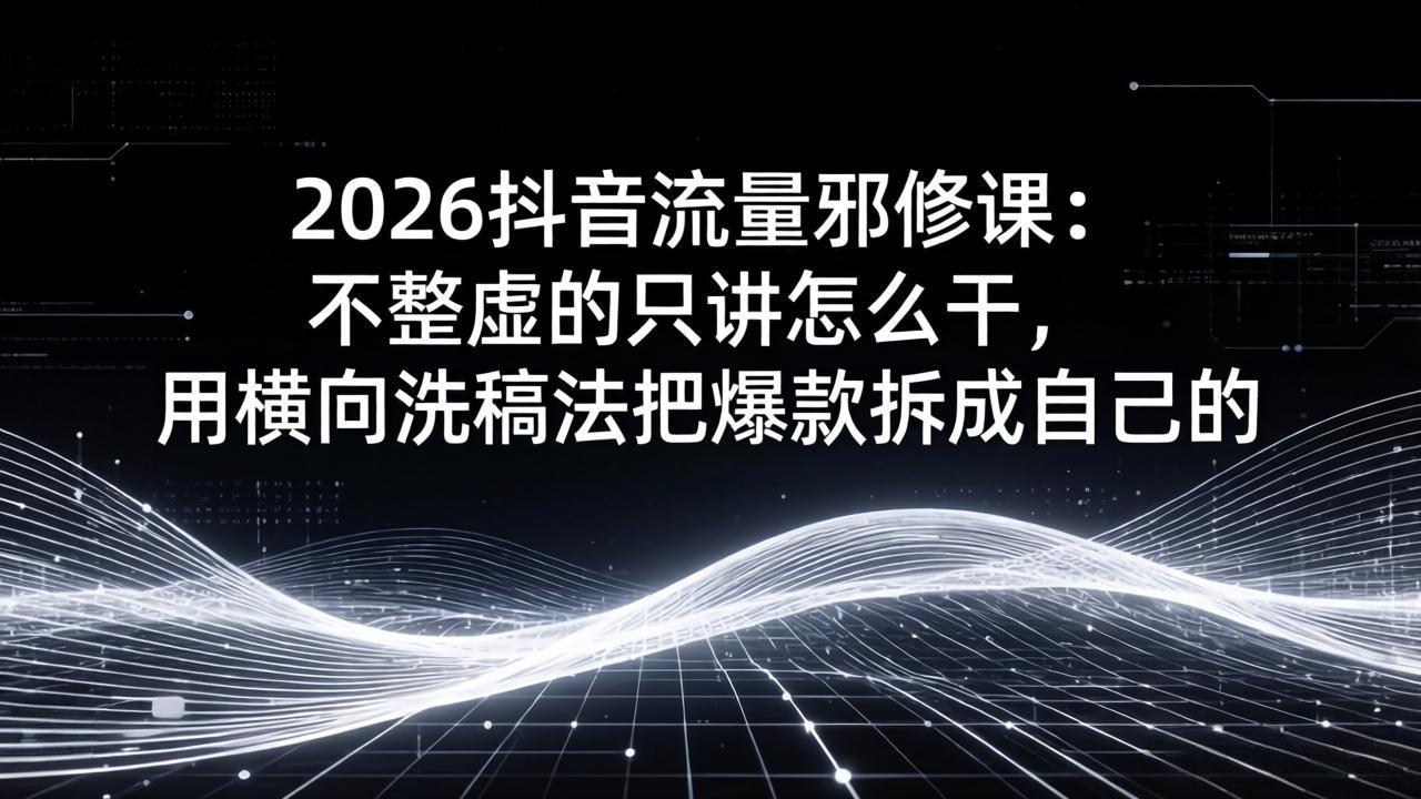 2026抖音流量邪修课：不整虚的只讲怎么干，用横向洗稿法把爆款拆成自己的-灼光资源宝库