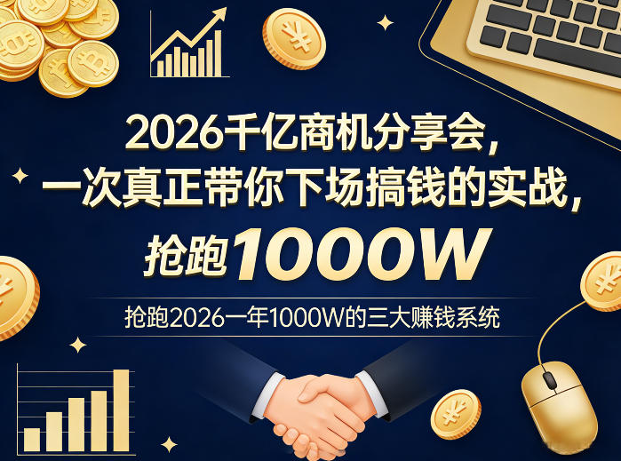2026千亿商机分享会，一次真正带你下场搞钱的实战，抢跑2026一年1000W的三大賺钱系统-灼光资源宝库