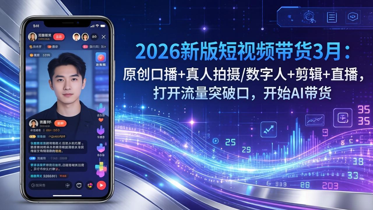 2026新版短视频带货3月：原创口播+真人拍摄/数字人+剪辑+直播，打开流量突破口，开始AI带货-灼光资源宝库
