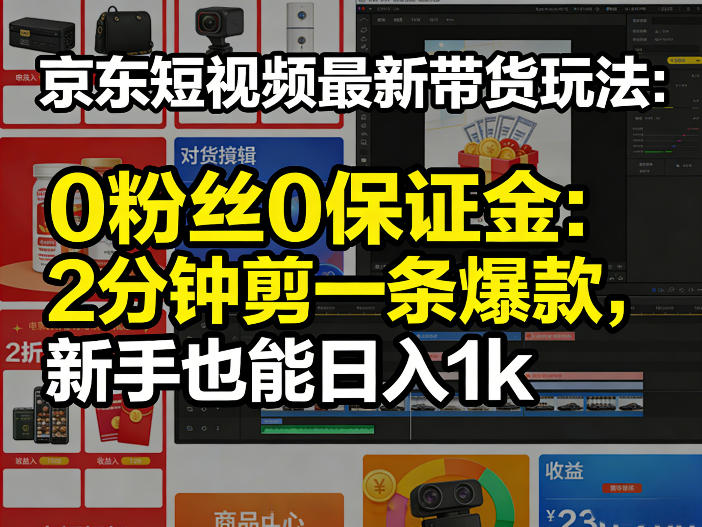 京东短视频最新带货玩法，0粉丝0保证金，2分钟剪一条爆款，新手也能日入1k+【揭秘】-灼光资源宝库