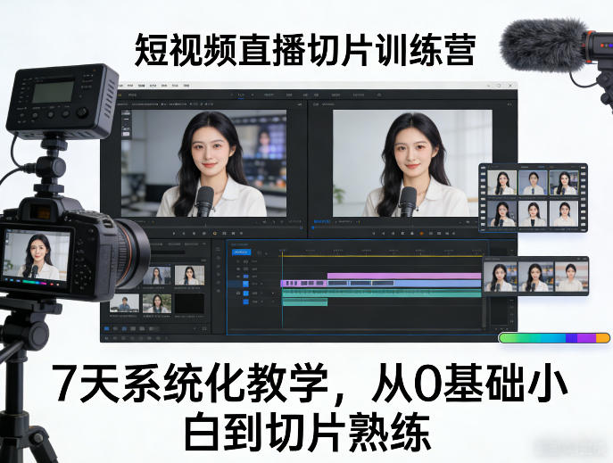 短视频直播切片训练营，7天系统化教学，从0基础小白到切片熟练-灼光资源宝库