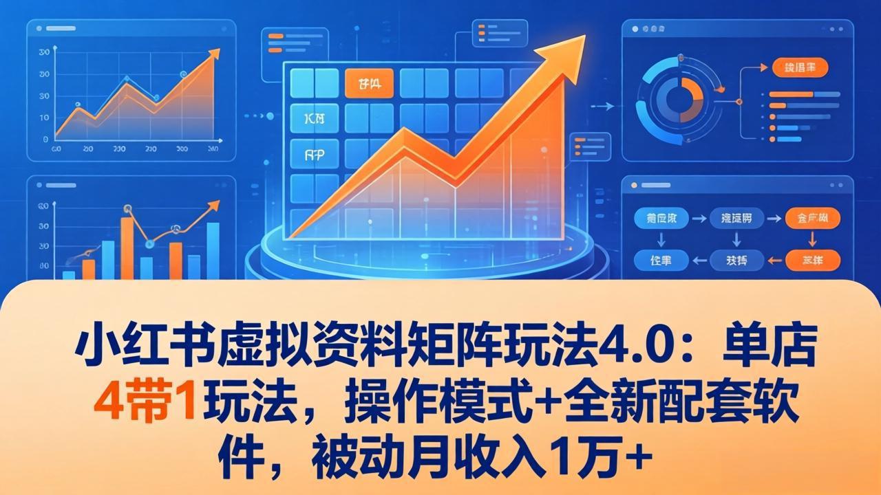 小红书虚拟资料矩阵玩法4.0：单店4带1玩法，操作模式+全新配套软件，被动月收入1万+-灼光资源宝库