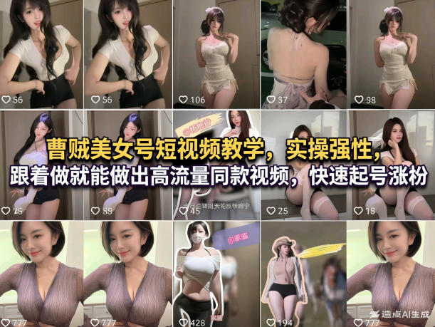 曹贼美女号短视频教学，实操性强，跟着做就能做出高流量同款视频，快速起号涨粉-灼光资源宝库