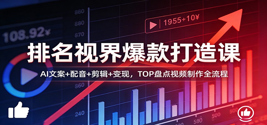 排名视界爆款打造课：AI文案+配音+剪辑+变现，TOP盘点视频制作全流程-灼光资源宝库