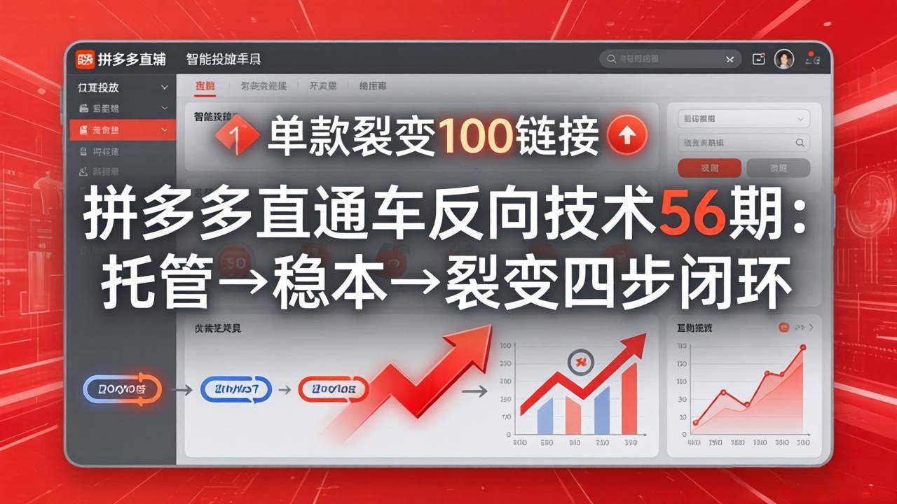 拼多多直通车反向技术56期：托管→稳本→裂变四步闭环，单款裂变100链接抢占核心流量-灼光资源宝库