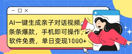 AI一键生成亲子对话视频，条条爆款，一部手机即可操作，单日变现数张-灼光资源宝库