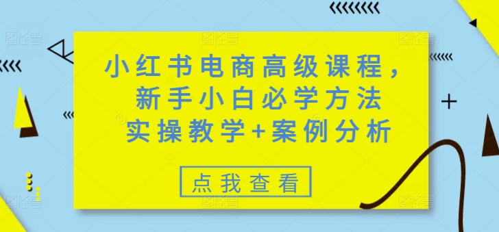 小红书电商高级课程,新手小白必学方法,实操教学+案例分析-灼光资源宝库