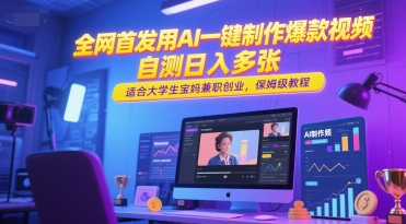 全网首发用AI一键制作爆款视频，自测日入多张，适合大学生宝妈兼职创业，保姆级教程-灼光资源宝库