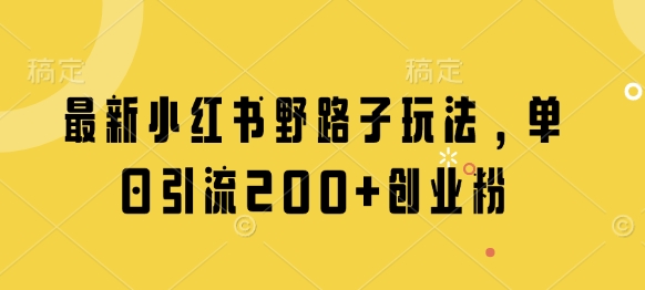 最新小红书野路子玩法，单日引流200+创业粉-灼光资源宝库