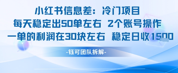 小红书信息差冷门项目一单利润30块每天稳定1.5k左右2个账号操作-灼光资源宝库