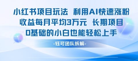 适合小白操作的小红书新项目，利用AI快速涨粉，收益每月平均1W+-灼光资源宝库