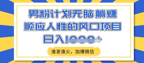 男粉计划无脑躺Z，顺应人性的风口项目，谁发谁火，加爆微信，日入多张【揭秘】-灼光资源宝库