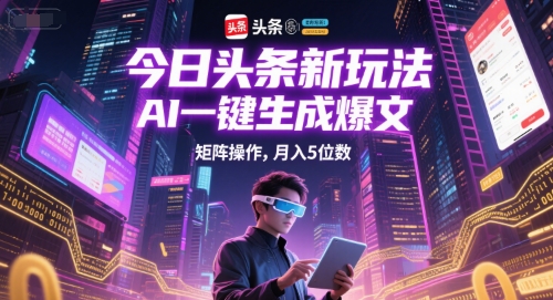 今日头条新玩法，AI一键生成爆文，矩阵操作，月入5位数-灼光资源宝库