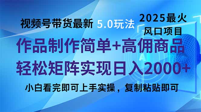 视频号带货最新5.0玩法，作品制作简单，当天起号，复制粘贴，轻松矩阵…-灼光资源宝库