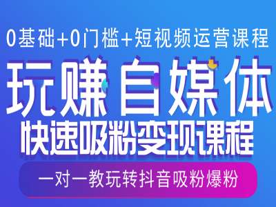 0基础+0门槛+短视频运营课程，玩赚自媒体快速吸粉变现课程，一对一教玩转抖音吸粉爆粉-灼光资源宝库