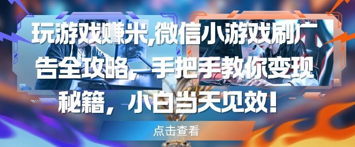 玩游戏挣米，微信小游戏刷广告全攻略，手把手教你变现秘籍，小白当天见效-灼光资源宝库
