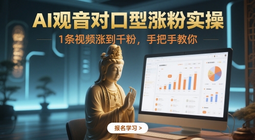 AI观音对口型涨粉实操，1条视频涨到千粉，手把手教你-灼光资源宝库