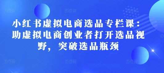 小红书虚拟电商选品专栏课：助虚拟电商创业者打开选品视野，突破选品瓶颈-灼光资源宝库