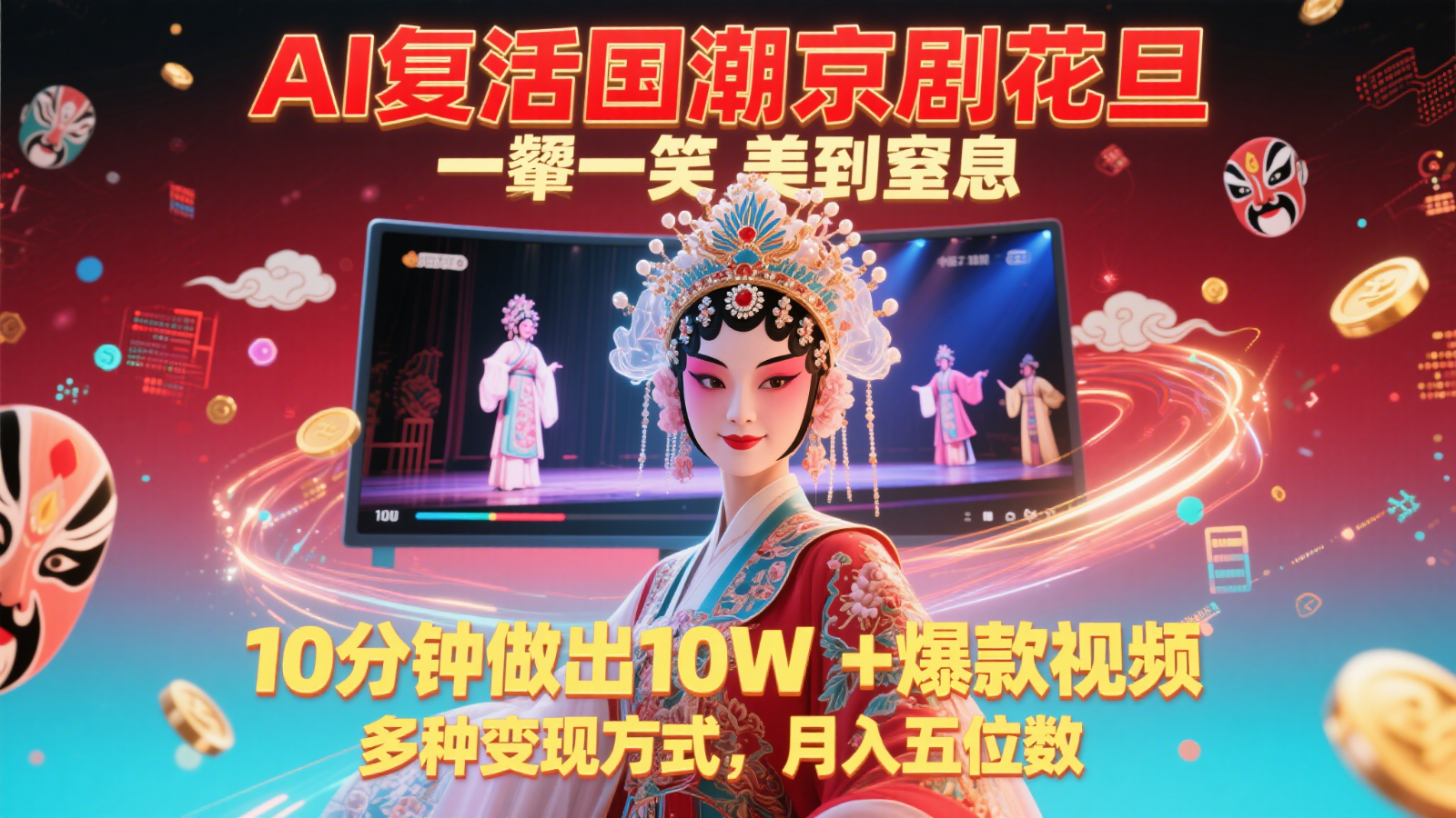 AI复活国潮京剧花旦，一颦一笑美到窒息，10分钟做出10W+爆款视频，多种变现方式-灼光资源宝库