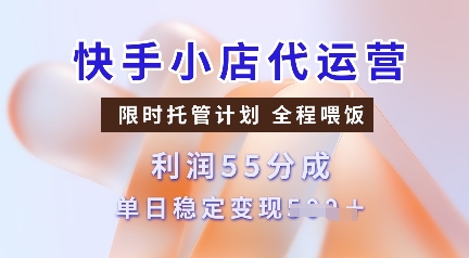 快手小店代运营，限时托管计划，收益55分，单日稳定变现多张【揭秘】-灼光资源宝库