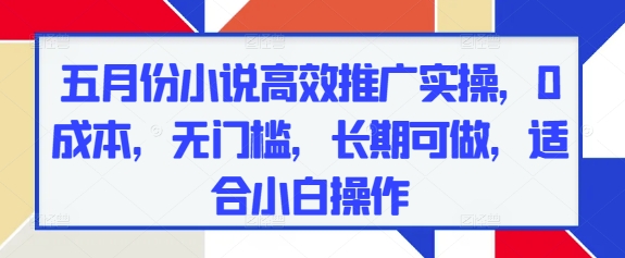 五月份小说高效推广实操，0成本，无门槛，长期可做，适合小白操作-灼光资源宝库
