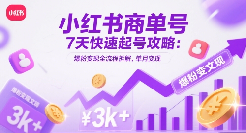 小红书商单号7天快速起号攻略:爆粉变现全流程拆解,单月变现3k+-灼光资源宝库